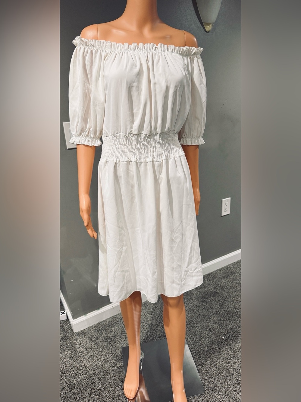 Adore White Off-Shoulder Smocked Midi Dress